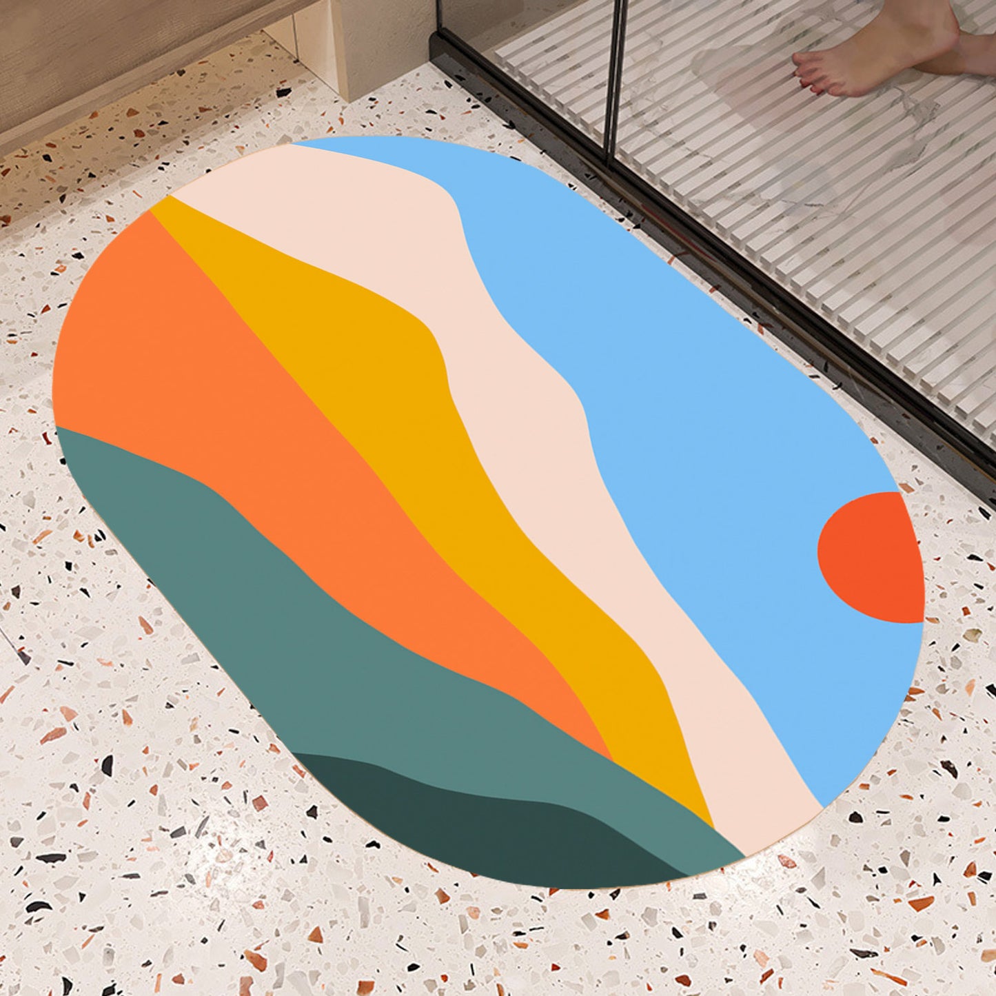 Feblilac Oval Colorful Mountains Sunrise Diatomaceous Earth