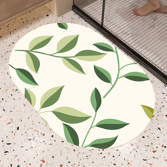 Feblilac Oval Small Leaves Green Beige Background Diatomaceous Earth