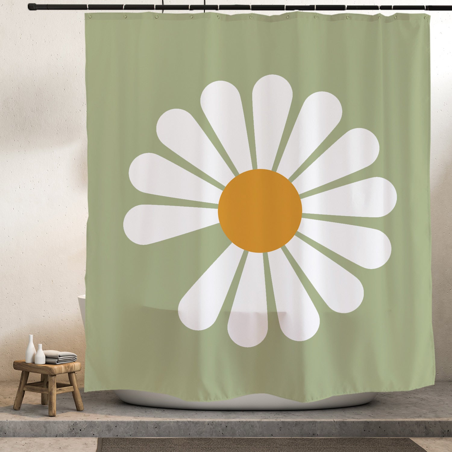 Daisy Flower Shower Curtain with Hooks - view 4