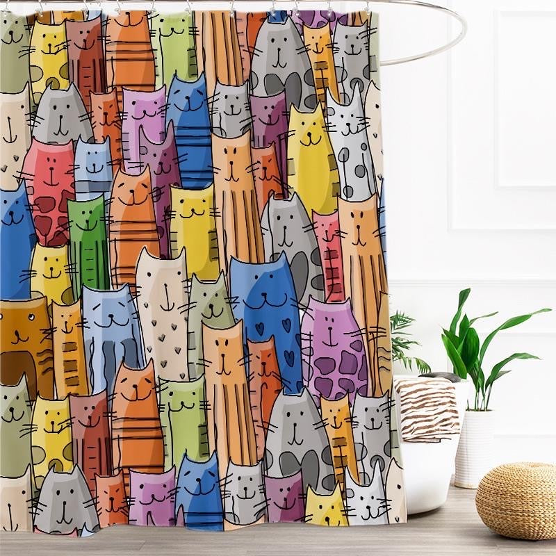 Cat Pattern Bath Shower Curtain - view 3