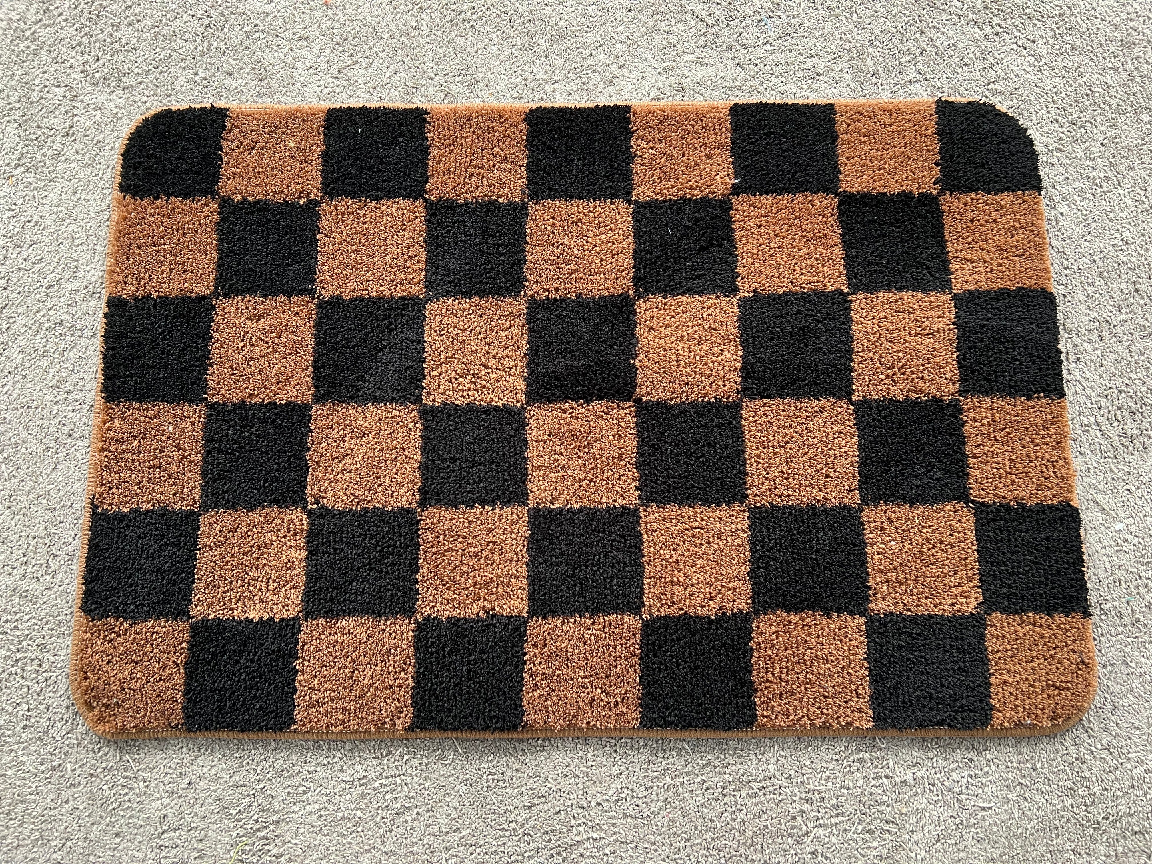 Feblilac Black and Brown Checkerboard Bath Mat