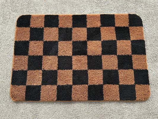 Feblilac Black and Brown Checkerboard Bath Mat