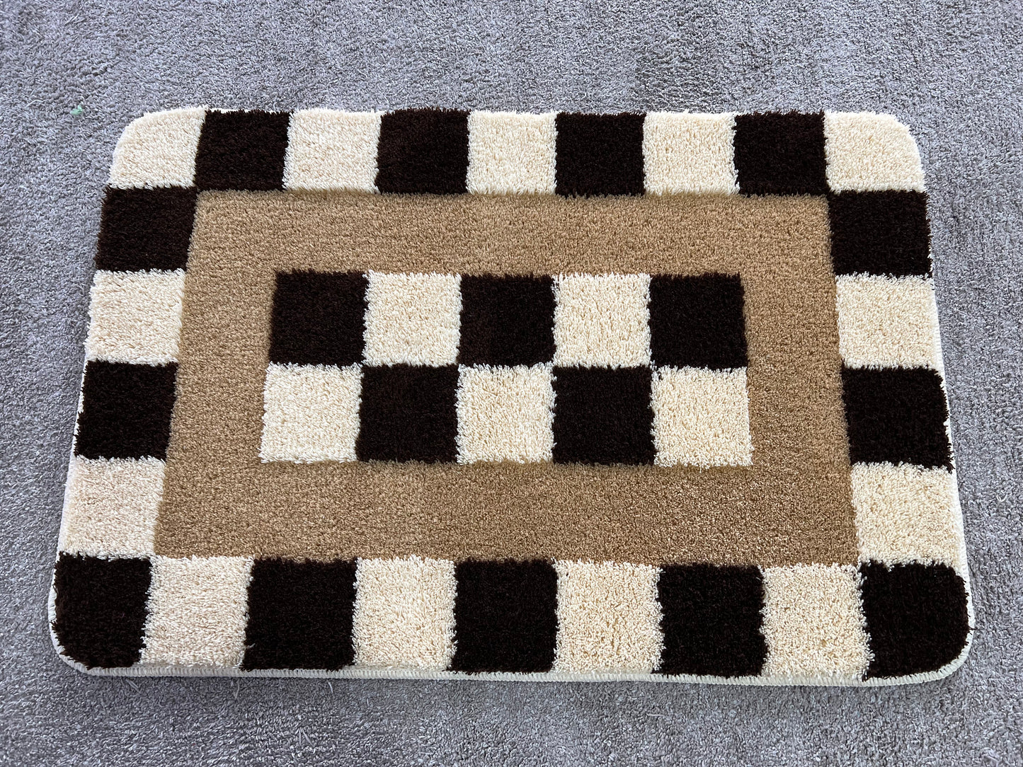 Feblilac Black White and Brown Checkerboard Bath Mat