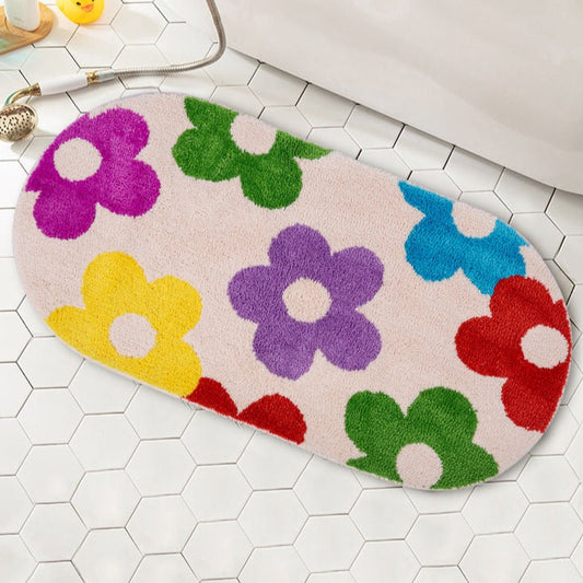 Feblilac Cute Floral Bathroom Mat, Flower Long Runner Bath Rug