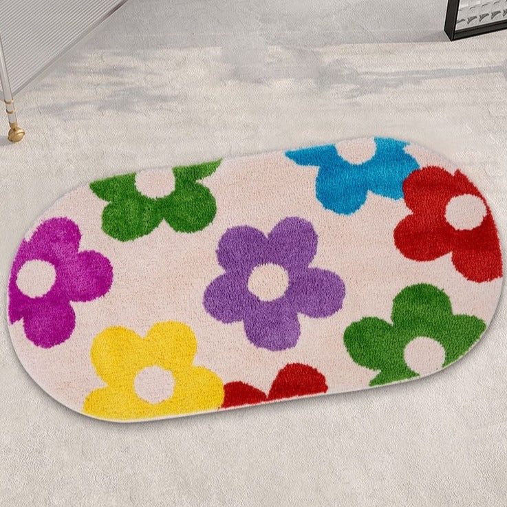 Feblilac Cute Floral Bathroom Mat, Flower Long Runner Bath Rug