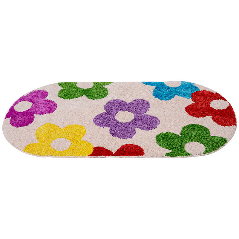 Feblilac Cute Floral Bathroom Mat, Flower Long Runner Bath Rug