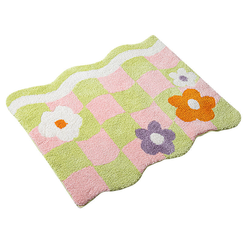 Feblilac Colorful Checkerboard Flower Mat for Living Room Bedroom Bathroom, Area Rug for Home