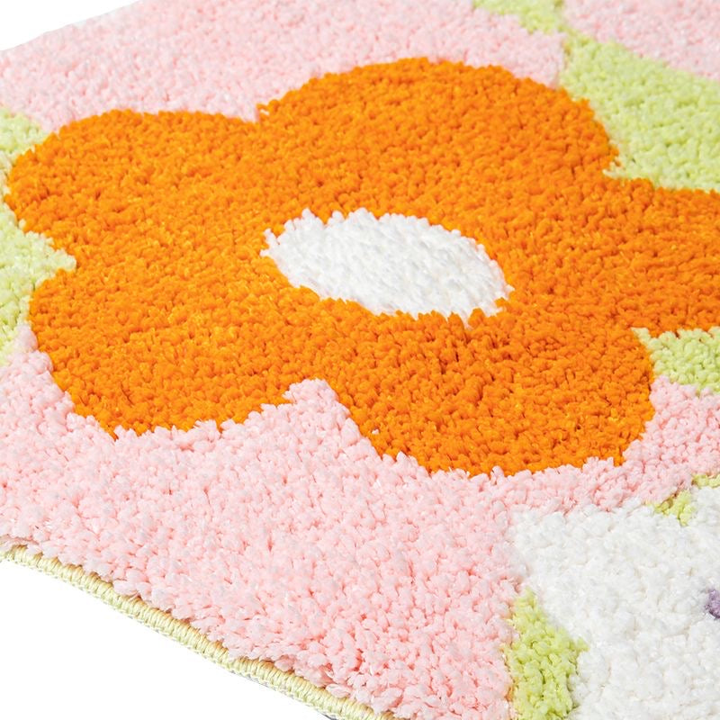 Feblilac Colorful Checkerboard Flower Mat for Living Room Bedroom Bathroom, Area Rug for Home
