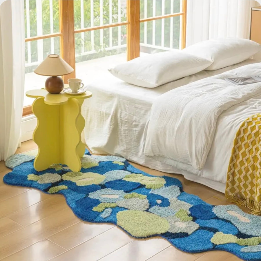 Feblilac Blue Moss Tufted Bedroom Mat - view 4