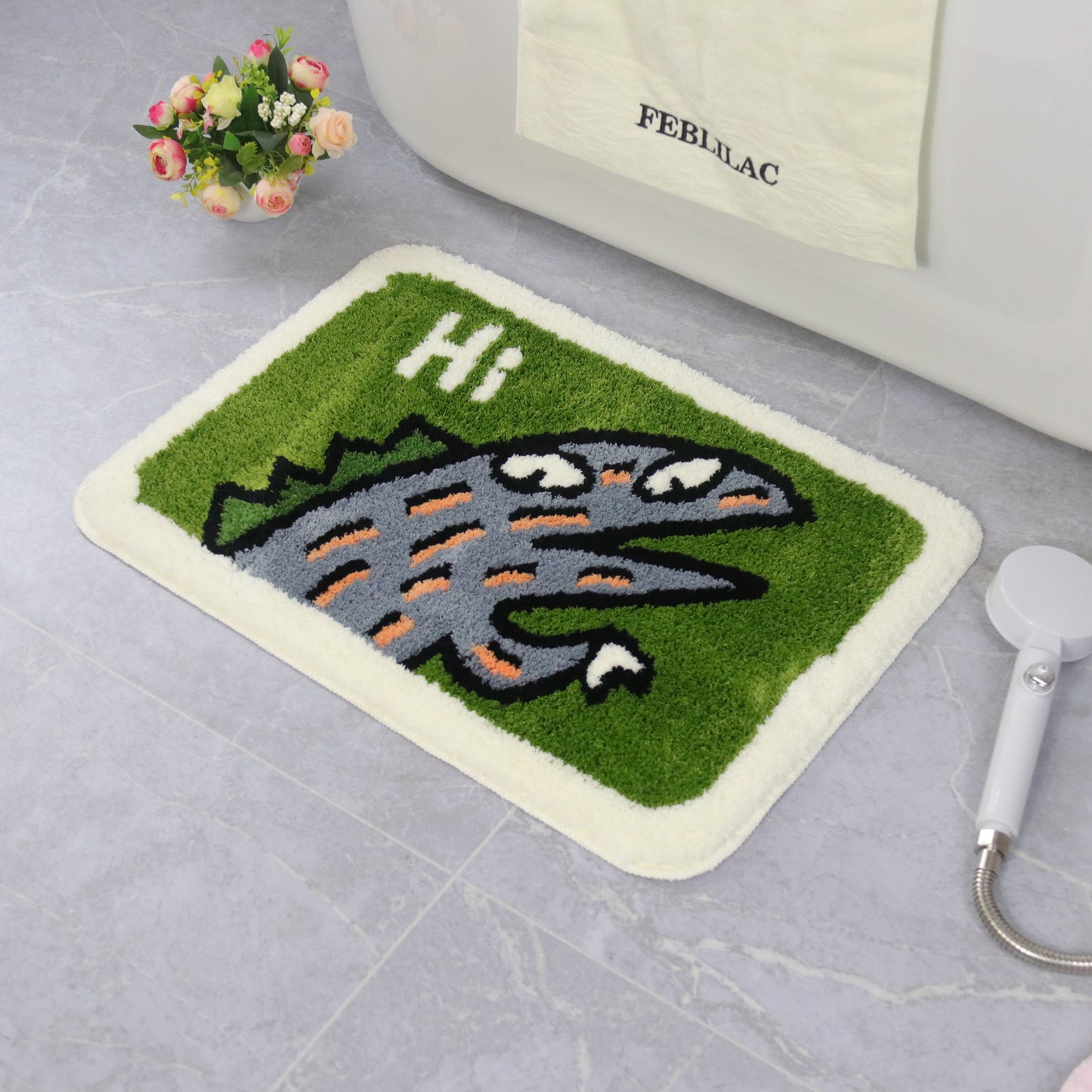 Cartoon Little Dinosaur Sayhi Bath Mat