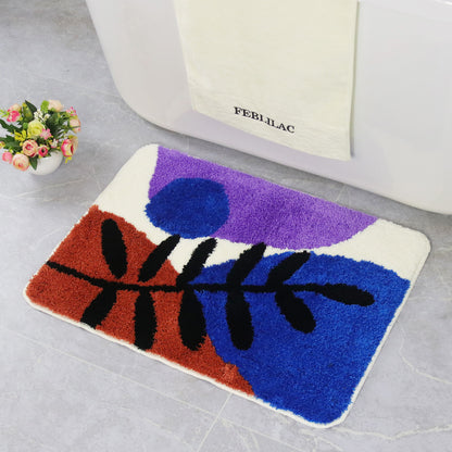 Feblilac Abstract Leaf Bath Mat - Modern Art Style Home Decor Rug