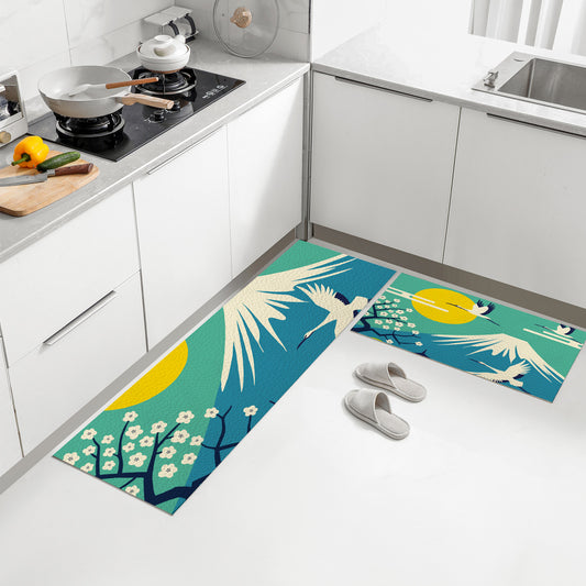 Feblilac Mount Fuji Crane PVC Leather Kitchen Mat