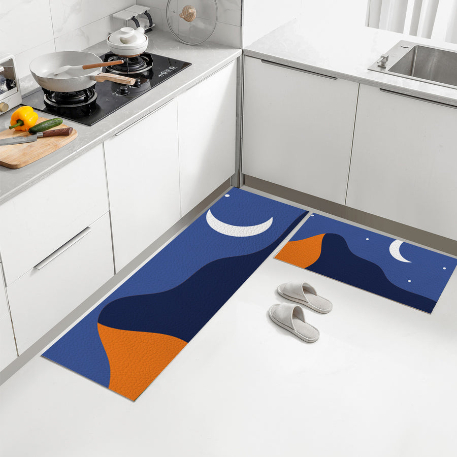 Feblilac Stars Moon and Mountains PVC Leather Kitchen Mat