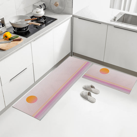 Feblilac Pink Ocean Sunset PVC Leather Kitchen Mat