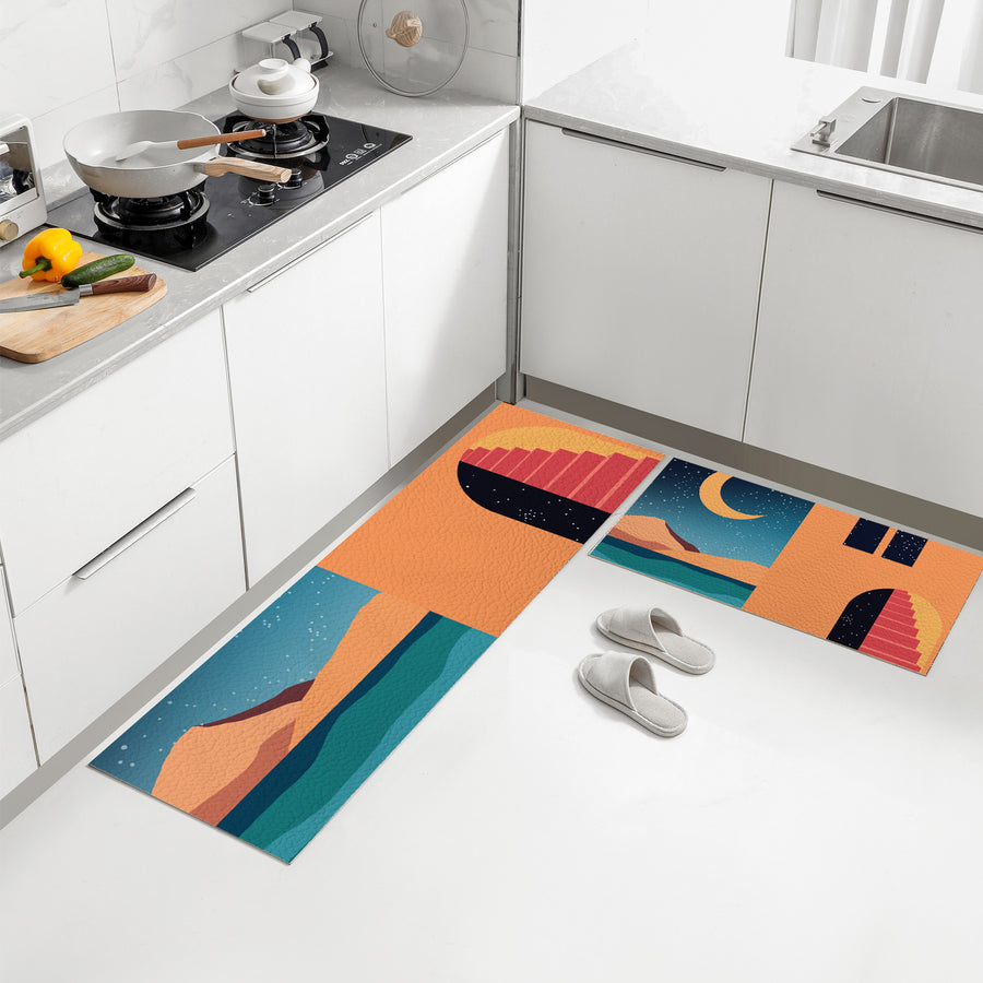 Feblilac Simple Style House Mountains PVC Leather Kitchen Mat