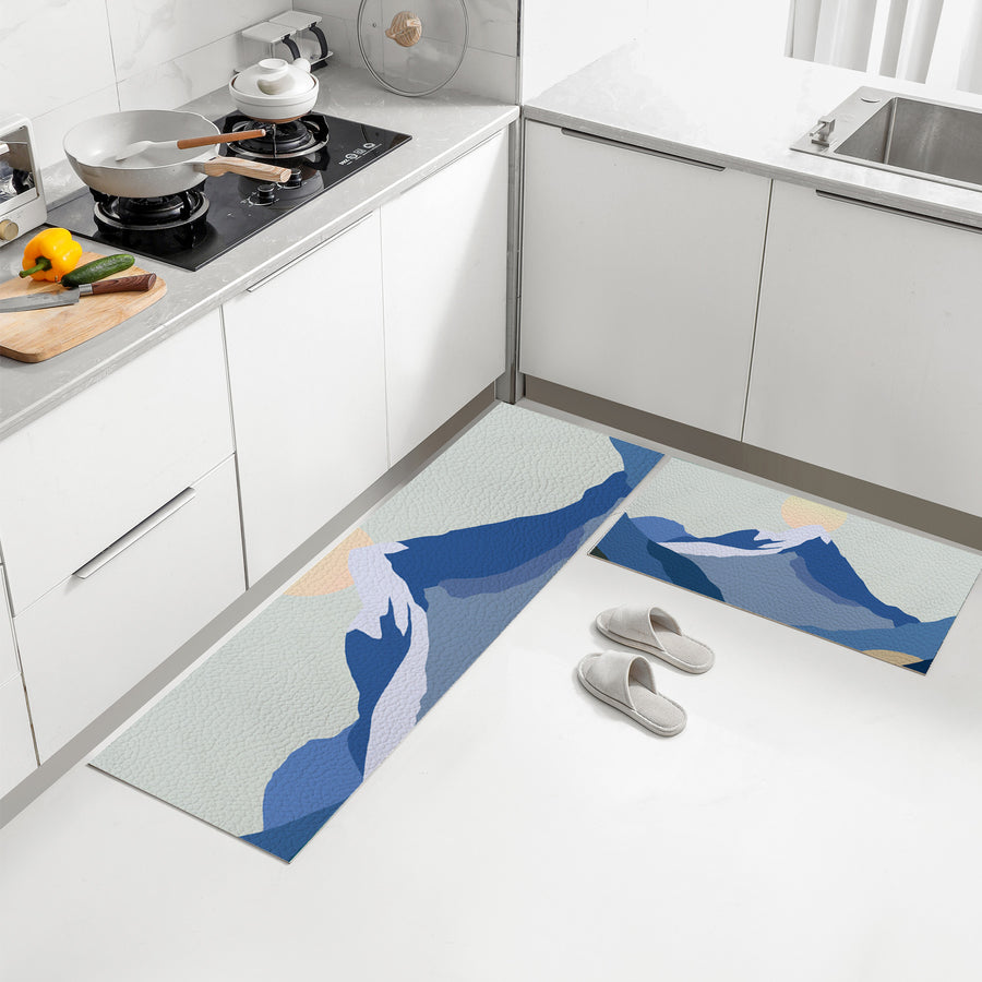 Feblilac the Snow Mountain of Sunrise PVC Leather Kitchen Mat