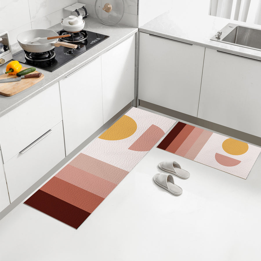 Feblilac Pink Sun Stripes PVC Leather Kitchen Mat