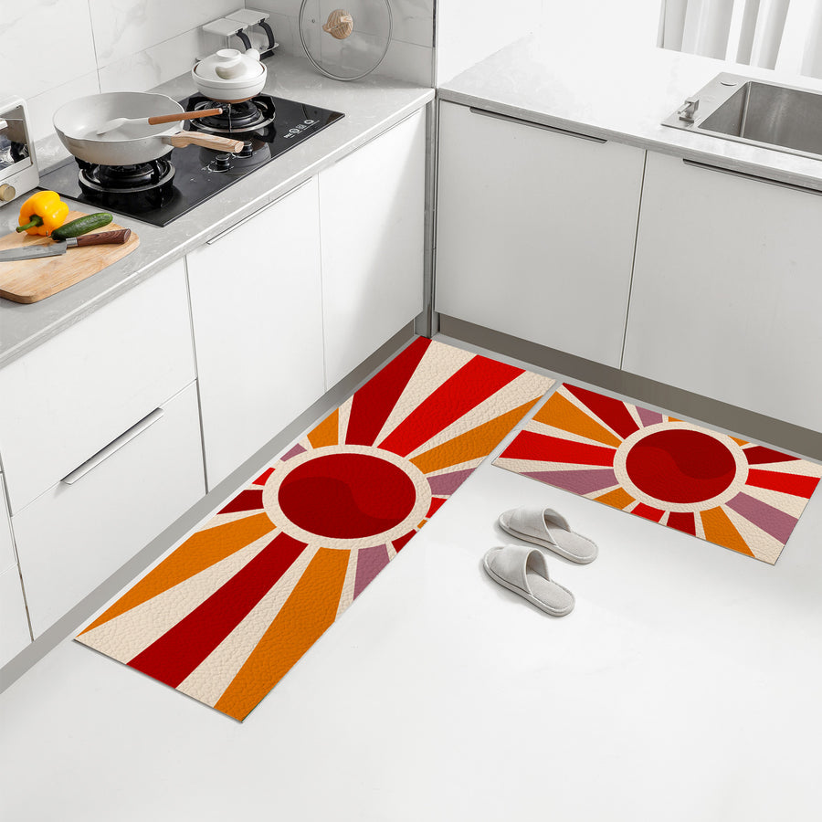Feblilac Sun Rays Shining PVC Leather Kitchen Mat