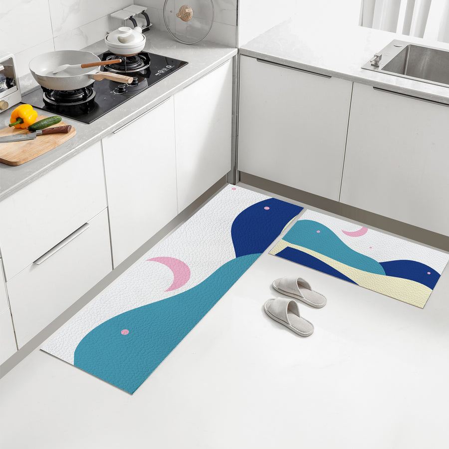 Feblilac Blue Pink Night Starry Sky PVC Leather Kitchen Mat