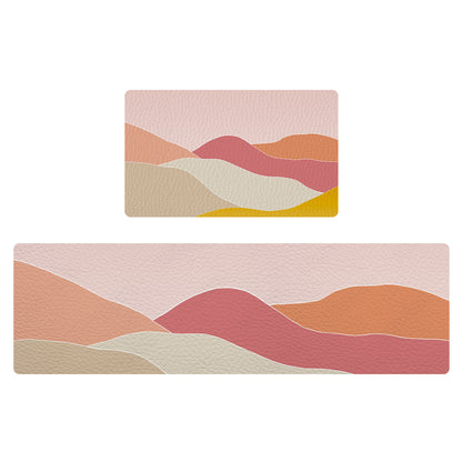 Feblilac Pink Mountain Sunrise PVC Leather Kitchen Mat