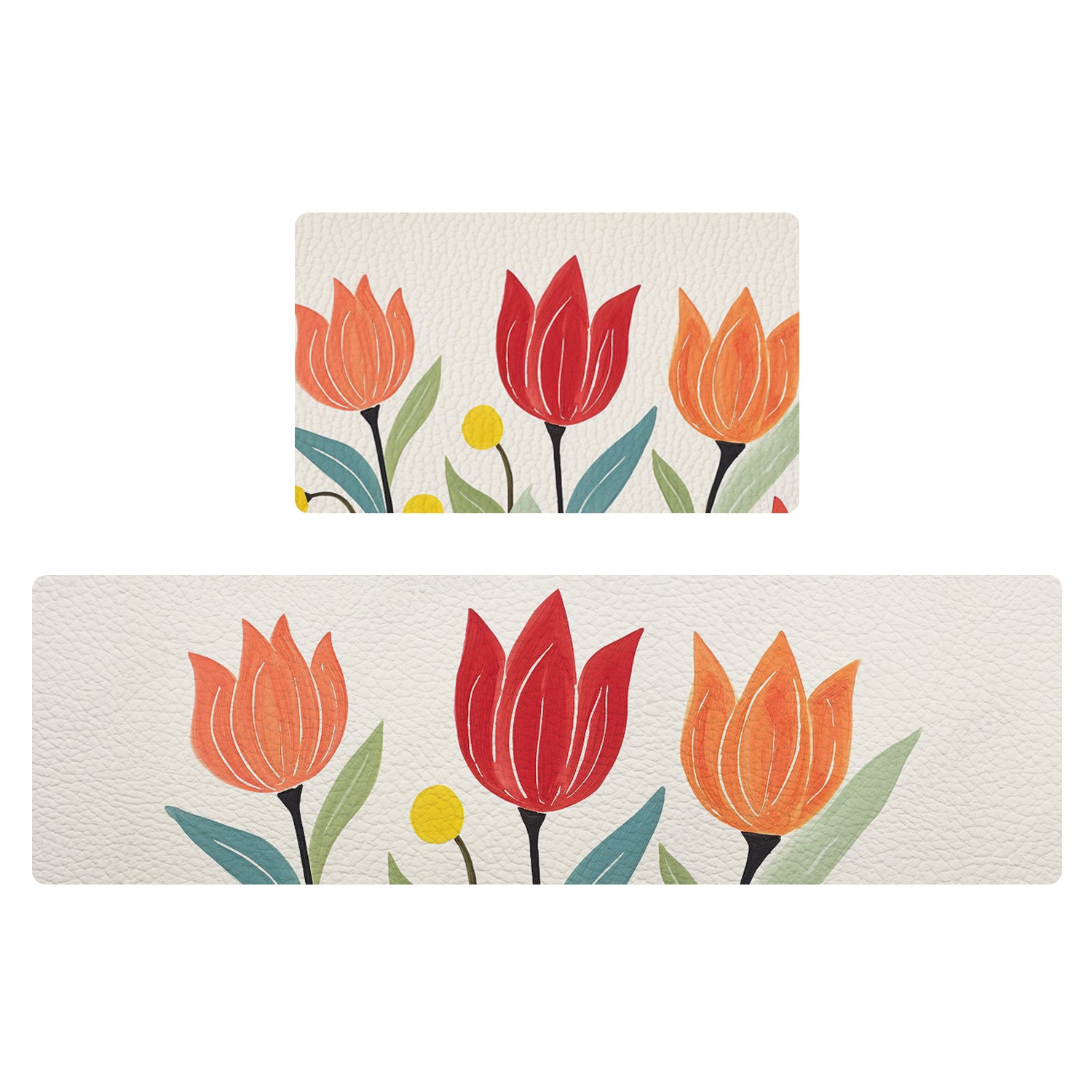 Feblilac Tulips Off-white Background PVC Leather Kitchen Mat
