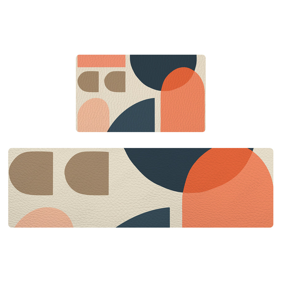 Feblilac Circular Semicircle Abstract Color Block PVC Leather Kitchen Mat - view 2