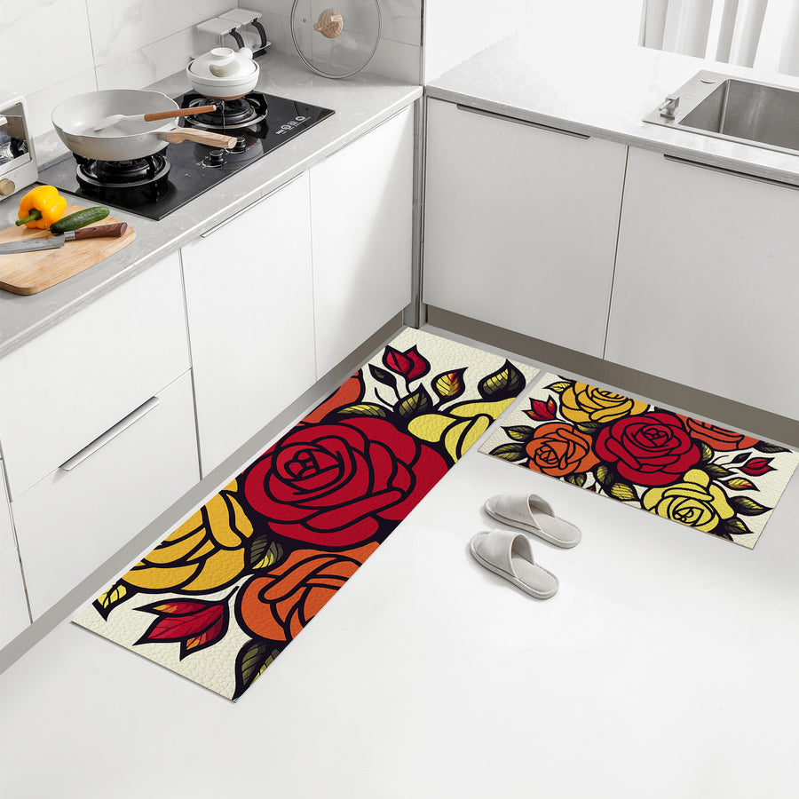 Feblilac Rose Bush PVC Leather Kitchen Mat