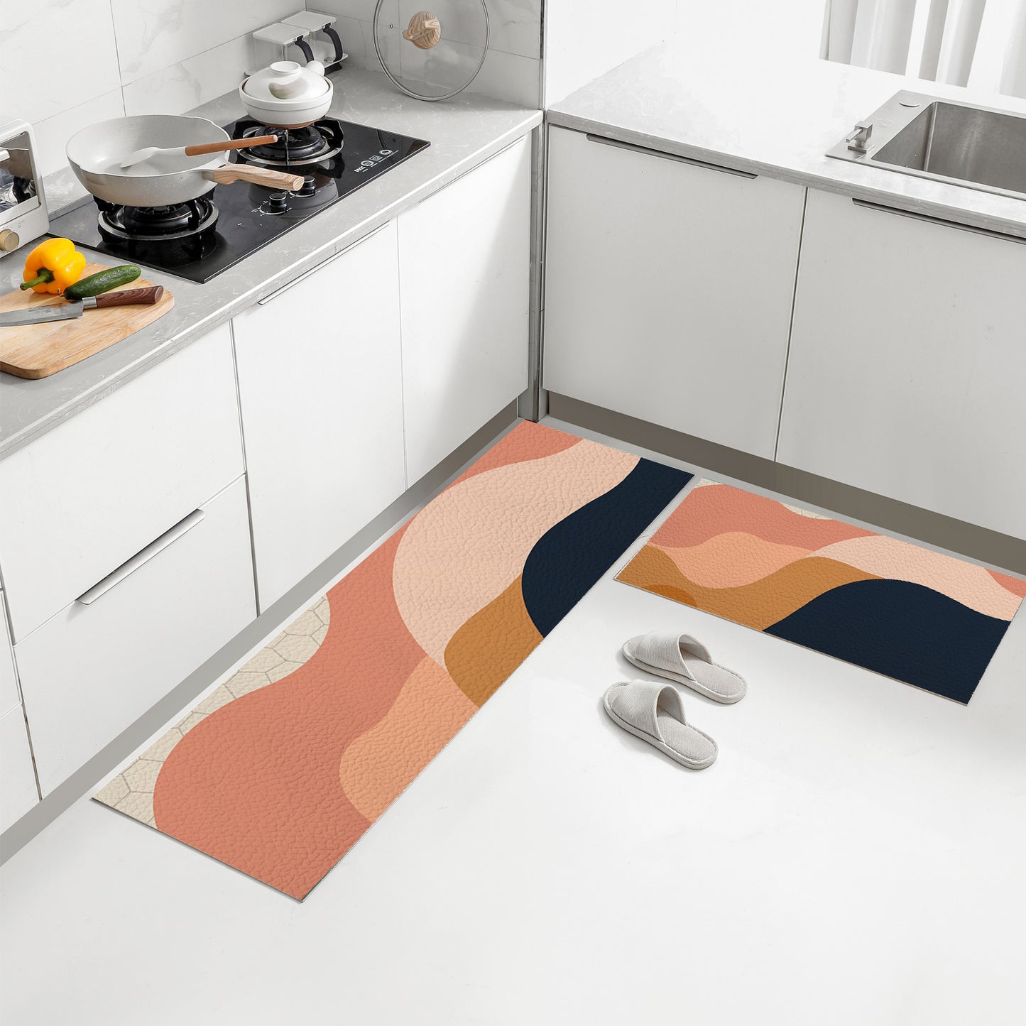 Feblilac Six-Color Wave Mountain PVC Leather Kitchen Mat