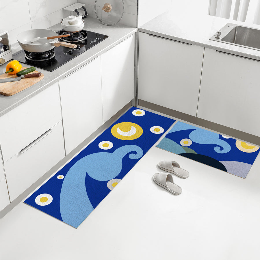 Feblilac Simple Strokes of Starry Sky PVC Leather Kitchen Mat