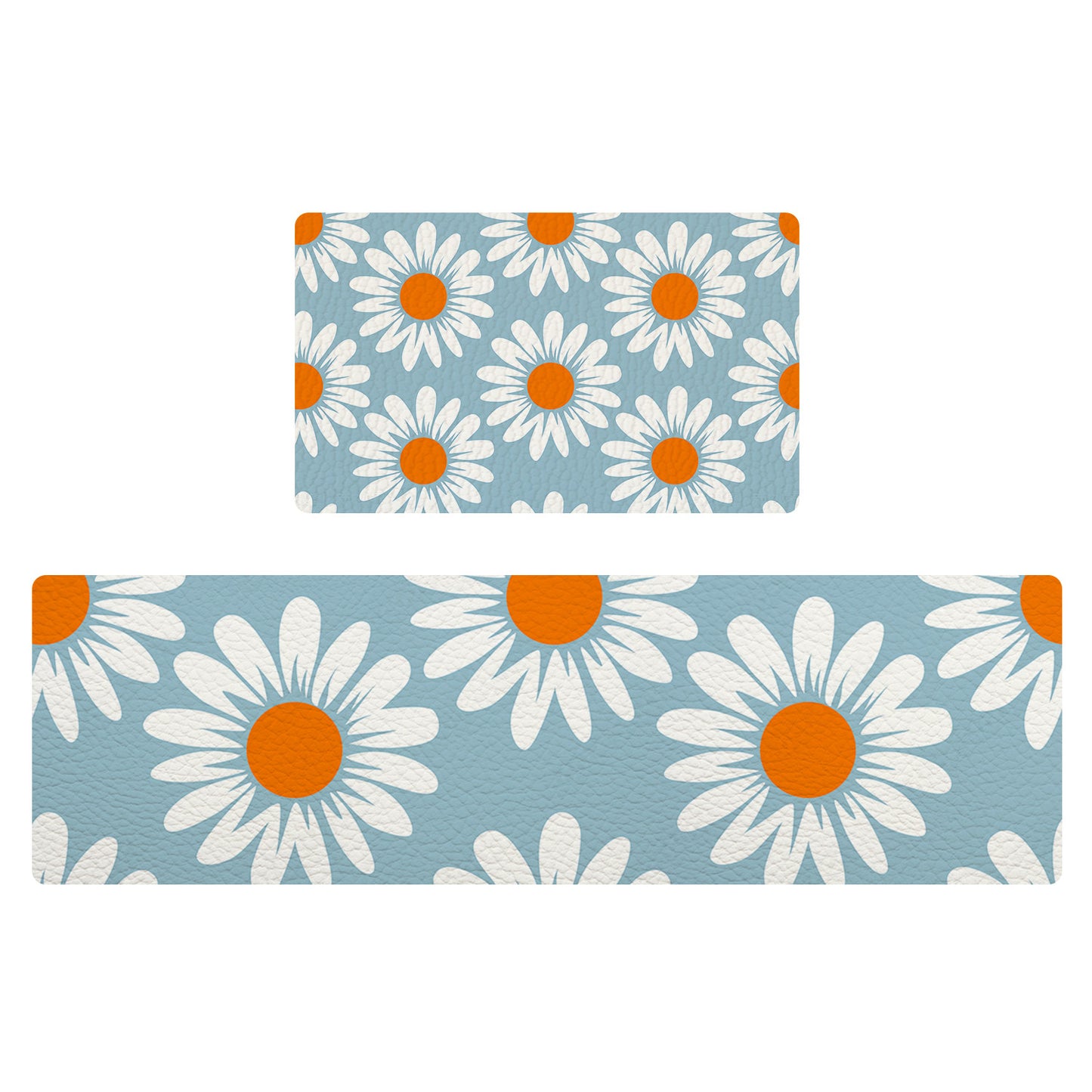 Feblilac White Daisy Pattern PVC Leather Kitchen Mat