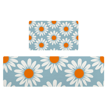 Feblilac White Daisy Pattern PVC Leather Kitchen Mat