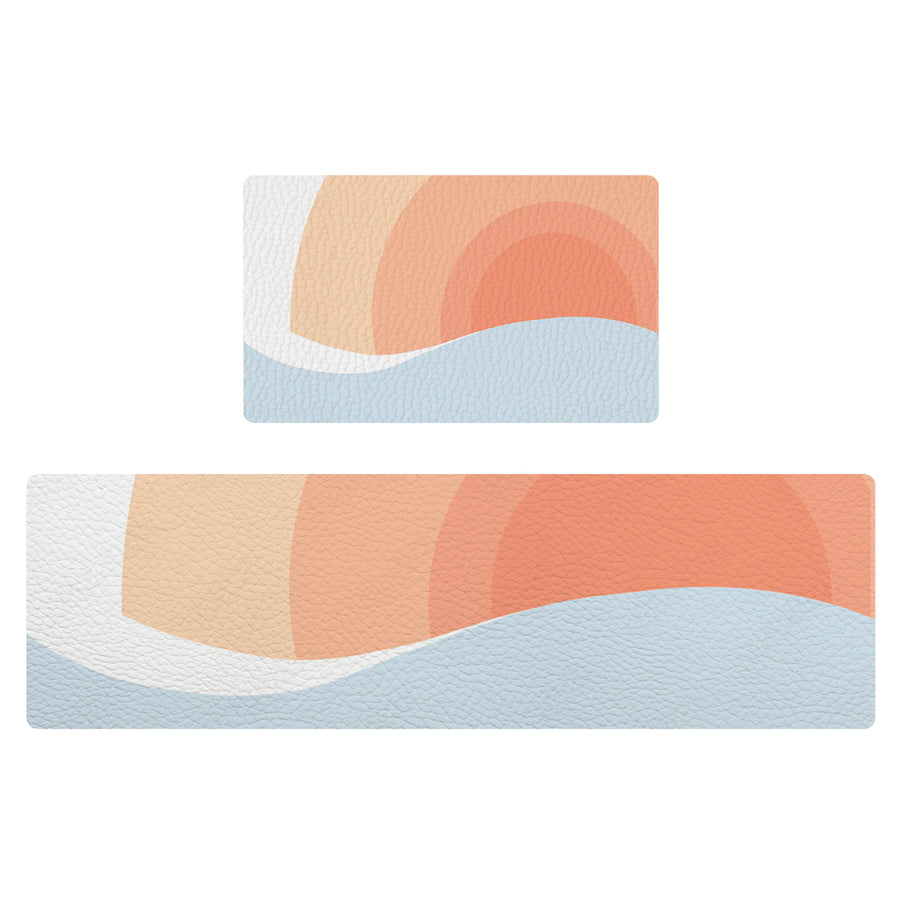 Feblilac Pink Gradient Sun Rising PVC Leather Kitchen Mat - view 2