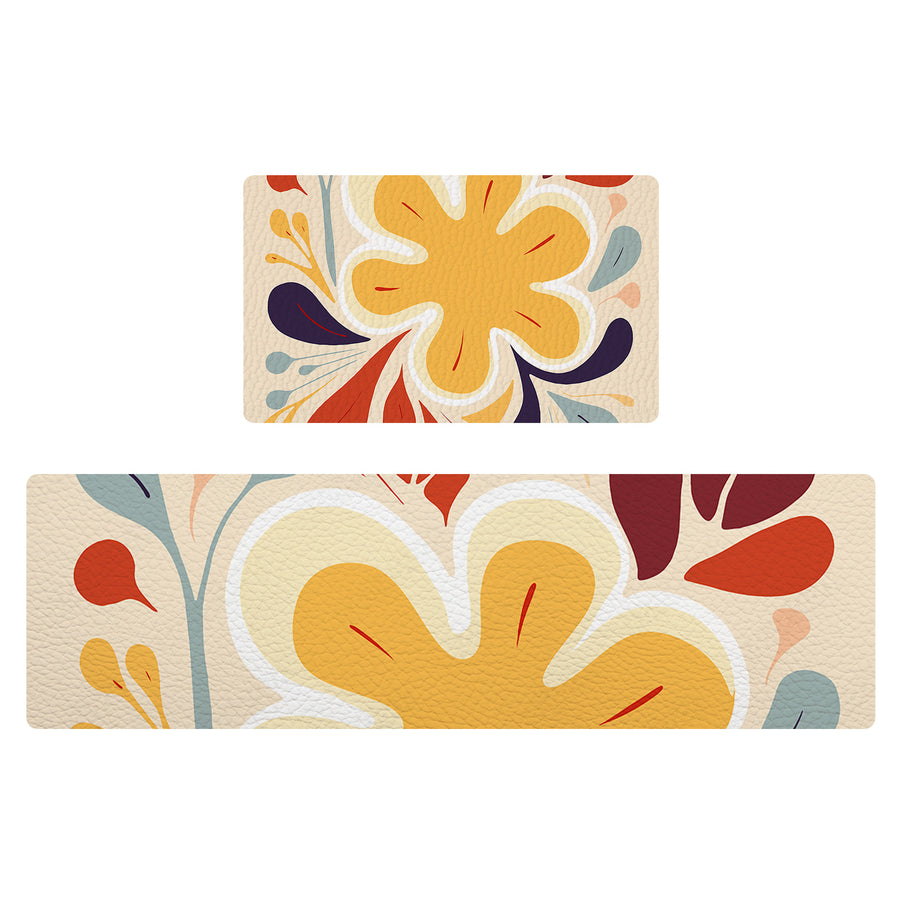 Feblilac Blooming Flower PVC Leather Kitchen Mat - view 2
