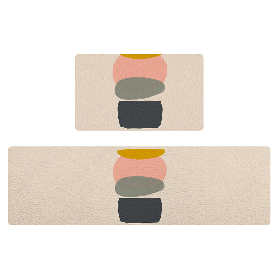 Feblilac Four Color Blocks Abstract Stone PVC Leather Kitchen Mat - view 2