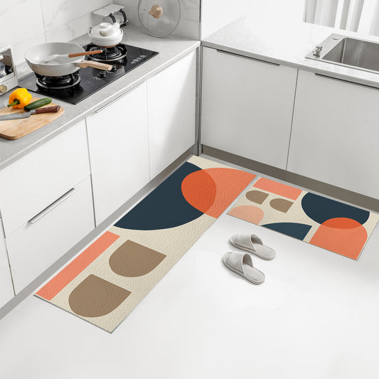Feblilac Circular Semicircle Abstract Color Block PVC Leather Kitchen Mat