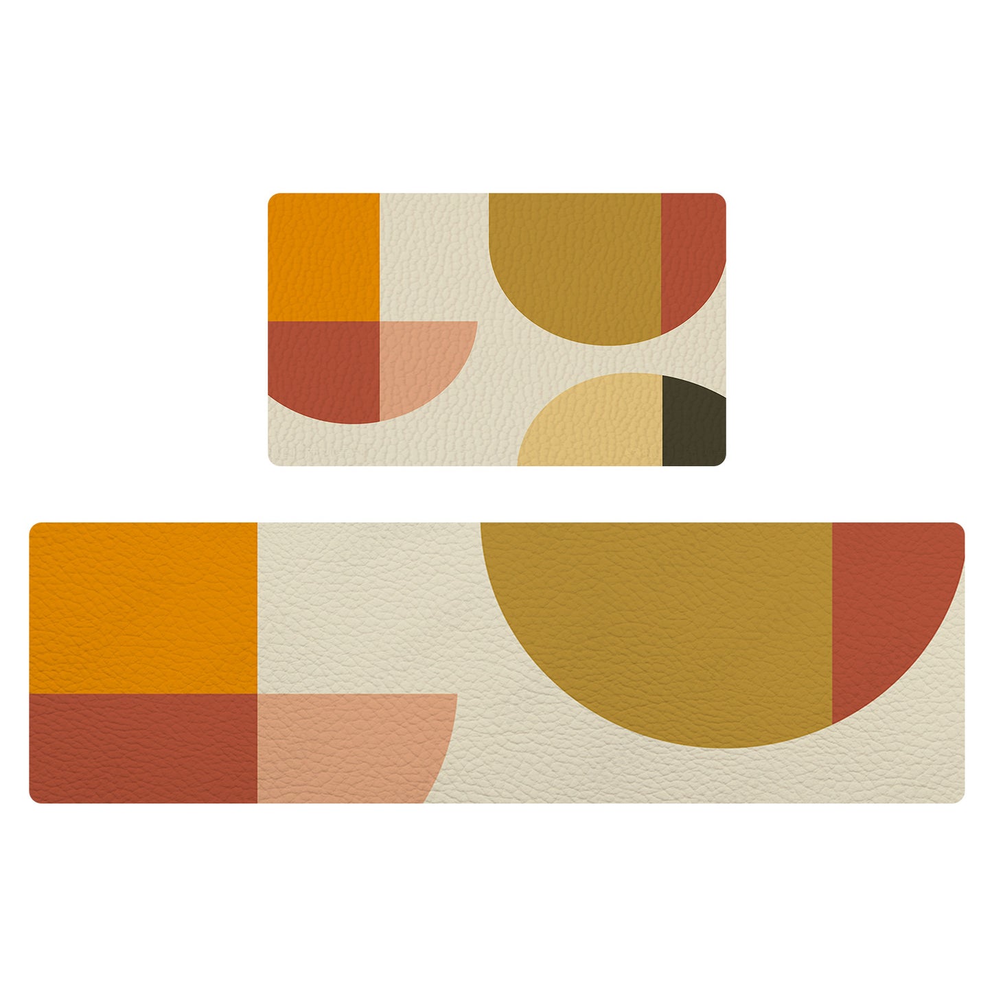 Feblilac Orange Semicircle Rectangle PVC Leather Kitchen Mat