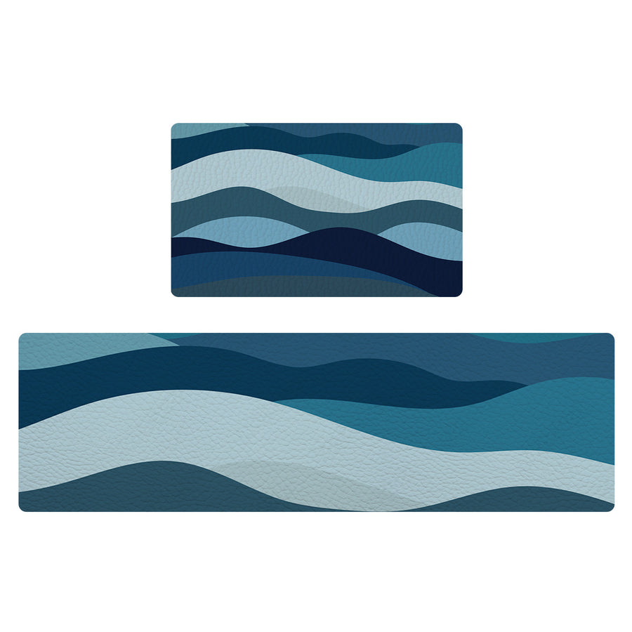 Feblilac Blue Ocean Waves PVC Leather Kitchen Mat - view 2