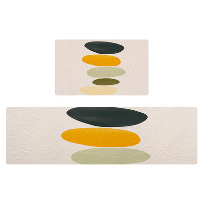 Feblilac Colored Stone Yellow Green PVC Leather Kitchen Mat