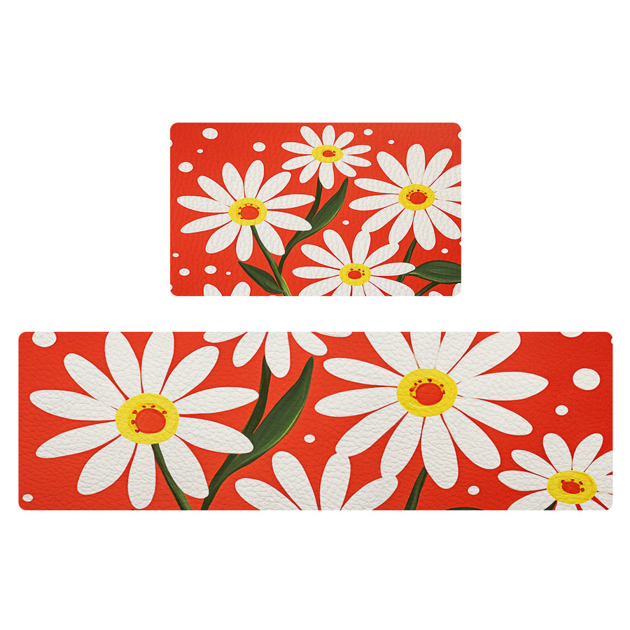 Feblilac Daisy Red Background PVC Leather Kitchen Mat - view 2