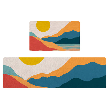 Feblilac Red Orange Blue Lake Sunset PVC Leather Kitchen Mat