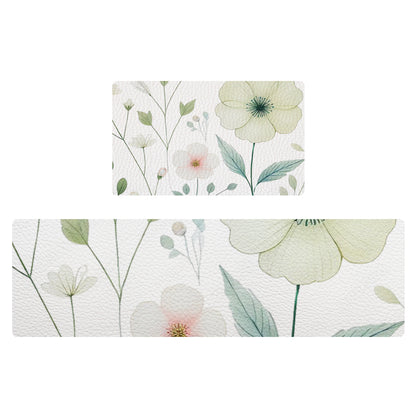 Feblilac Watercolor Flowers and Leaves PVC Leather Kitchen Mat