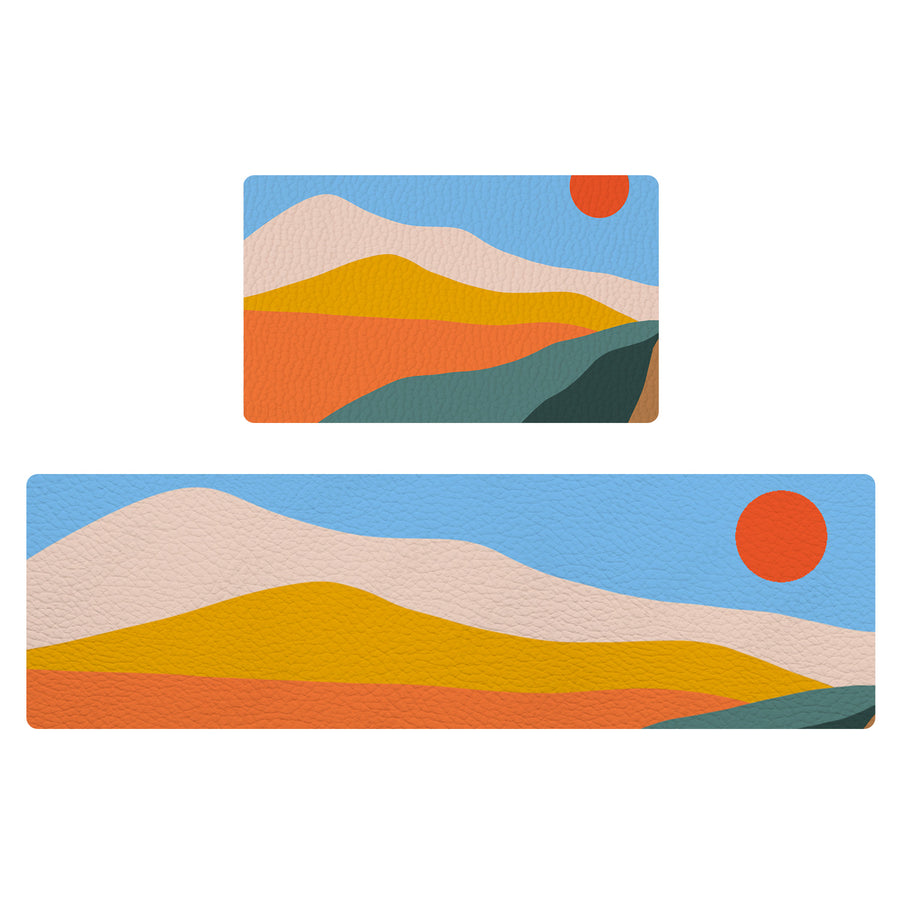 Feblilac Colorful Mountains Sunrise PVC Leather Kitchen Mat - view 2