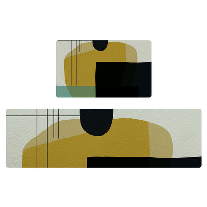 Feblilac Green Black Yellow Modern Abstract PVC Leather Kitchen Mat