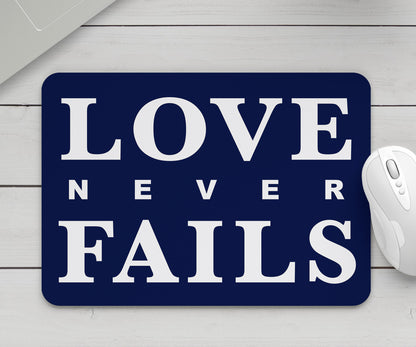 Feblilac Blue Background Love Never Falls Mouse Pad