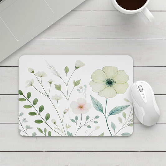 Feblilac Watercolor Flowers and Leaves Mouse Pad