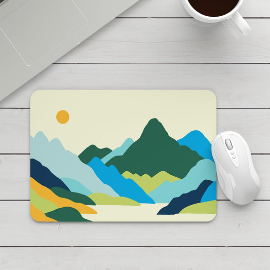 Feblilac Green Orange Mountains Sun Mouse Pad