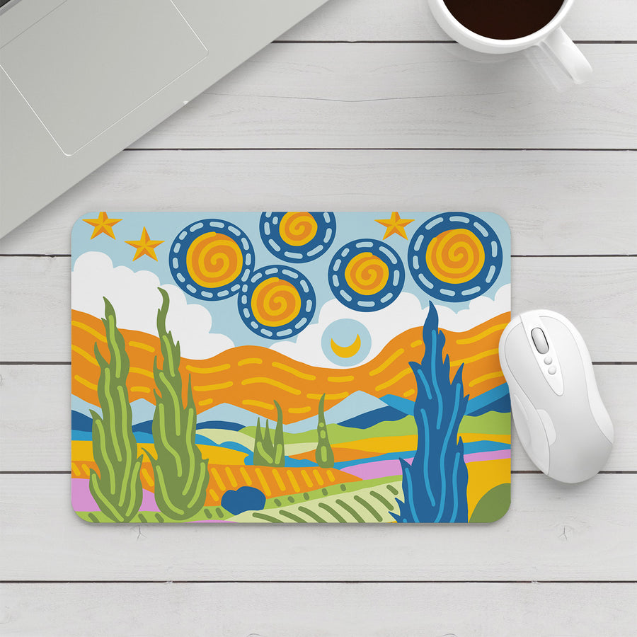 Feblilac Van Gogh Wheat Field Starry Sky Mouse Pad