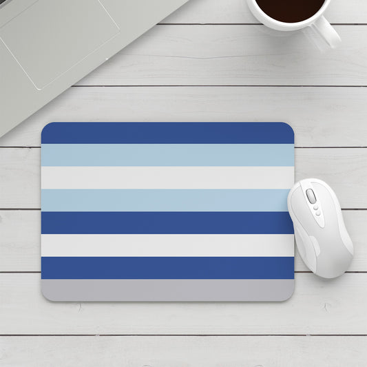 Feblilac Blue and White Stripes Mouse Pad