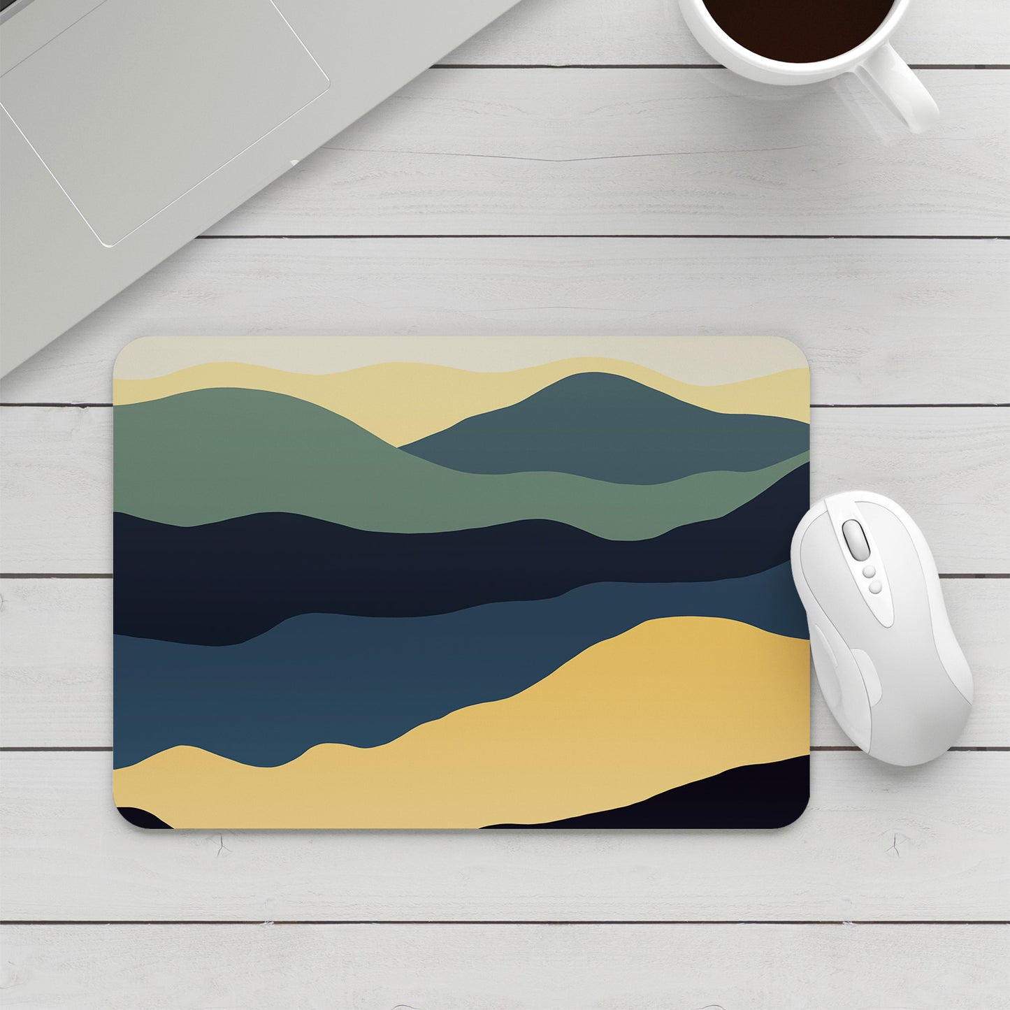 Feblilac Navy Blue Mountains Flowers Mouse Pad