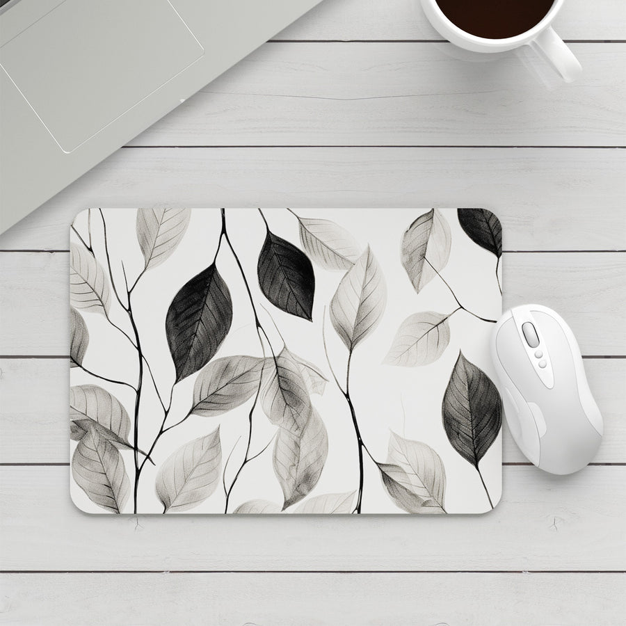 Feblilac Black and White Leaf Texture Mouse Pad